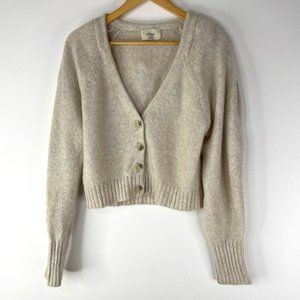 WILFRED Women Cream V Neck Ribbed Wool Blend Cropped Cardigan Sweater